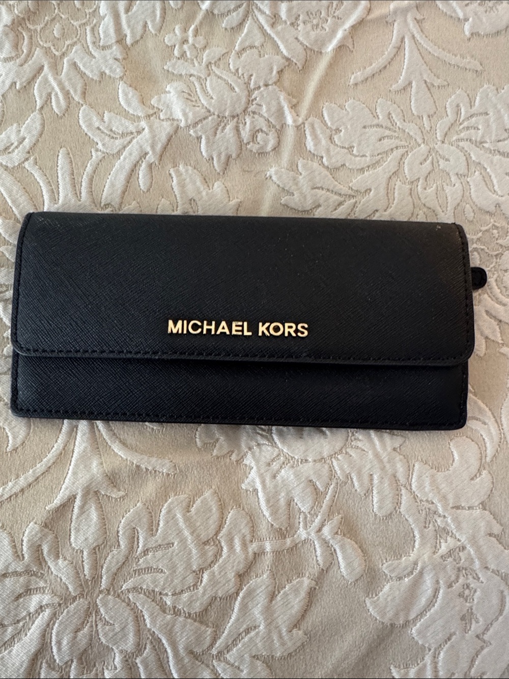 Michael Kors Black Saffiano Leather Wallet with Gold Hardware